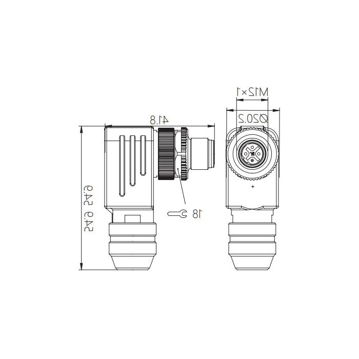 M12  5Pin、B-coded、公头90°、螺钉连接、金属屏蔽、0CF021